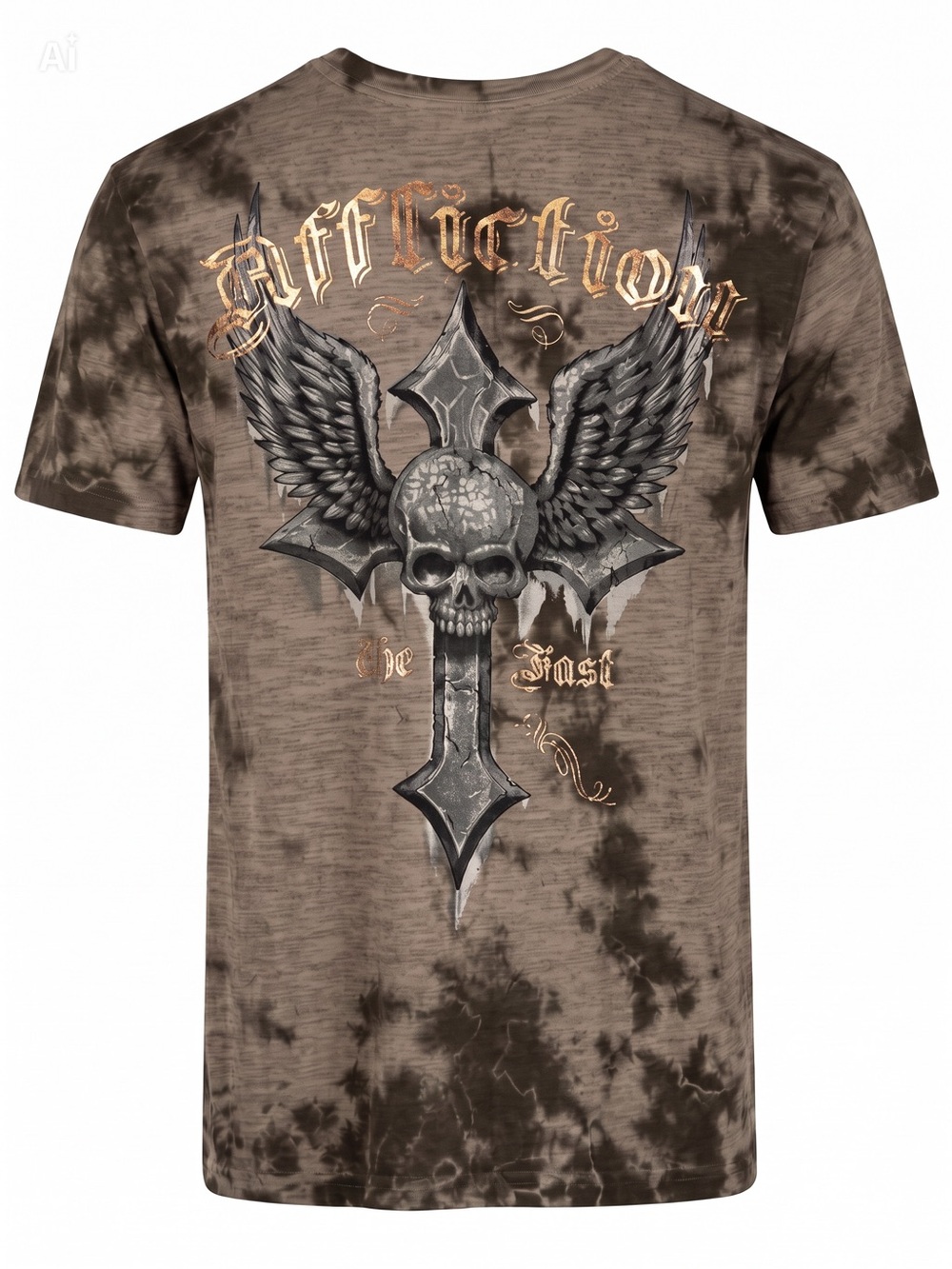 Affliction Shirt Mens XXL Beige Brown Skull Y2K Cross Wings Grunge Skull